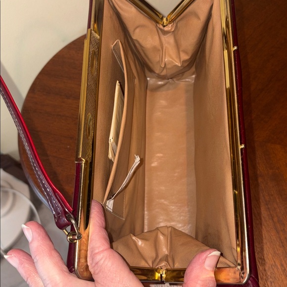 Town & Country Vintage 50’s Satchel Shoulder bag  burgundy red wine Suede Patent - Picture 11 of 13